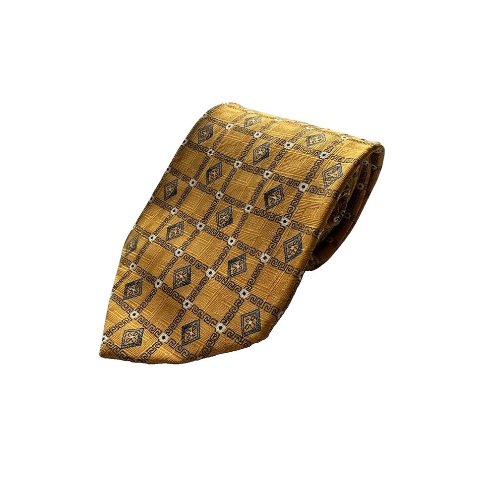 Brioni Gold Baroque Geometric Pure Silk Men’s Tie 3.75 Inch Width